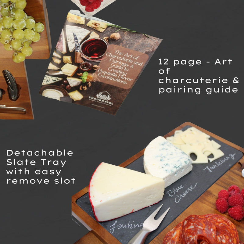 Thoughtfol Charcuterie Sets Exquisite Acacia Wood Charcuterie Board Set with Charcuterie Guide | Thoughtfols Premium Gift Collection: The Ultimate Gift for a food enthusiast | Perfect Gift for Housewarming, Wedding and Welcoming