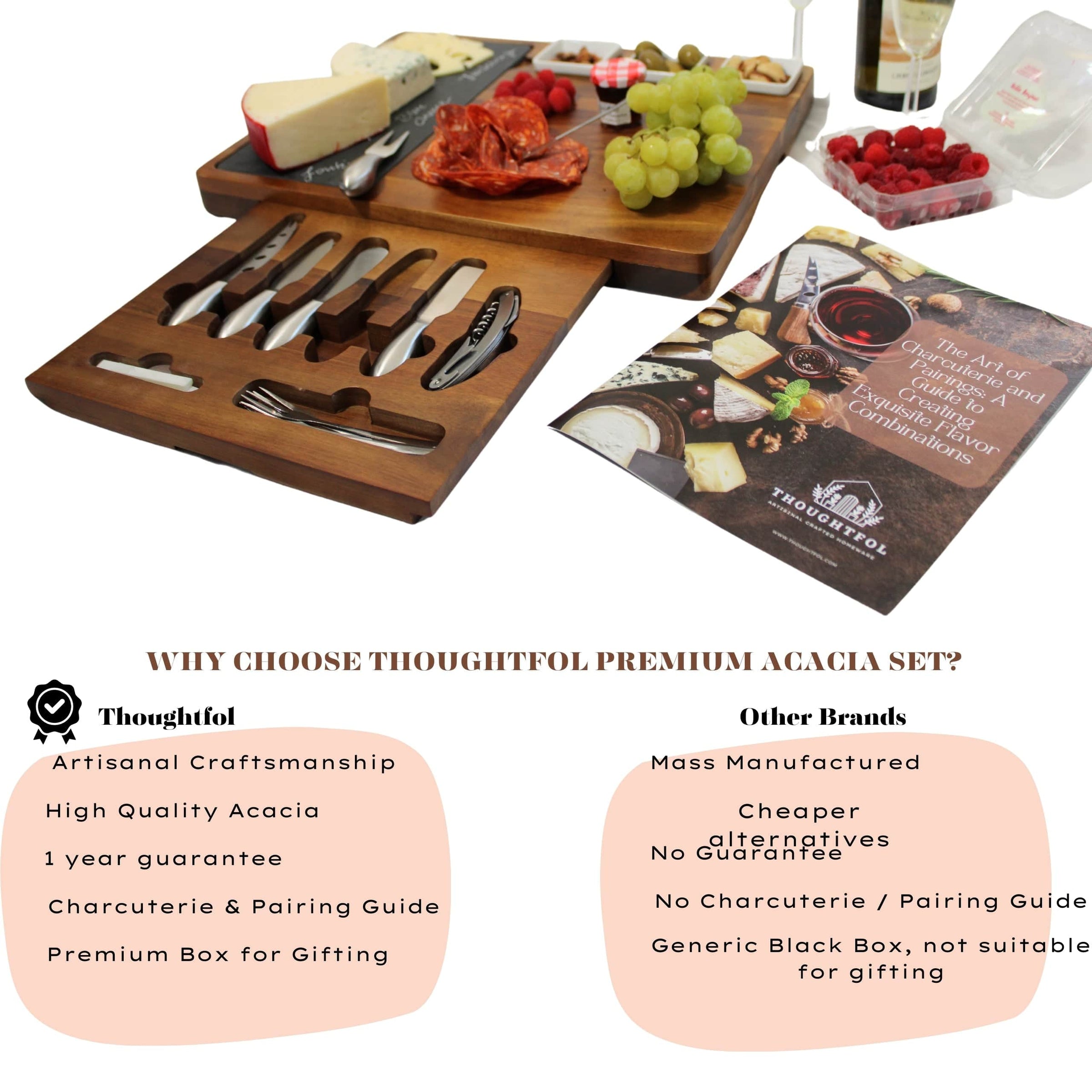 Thoughtfol Charcuterie Sets Exquisite Acacia Wood Charcuterie Board Set with Charcuterie Guide | Thoughtfols Premium Gift Collection: The Ultimate Gift for a food enthusiast | Perfect Gift for Housewarming, Wedding and Welcoming
