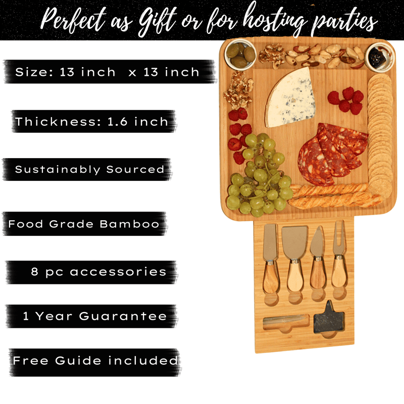Thoughtfol Charcuterie Sets Thoughtfol Compact Bamboo Cheese Board Set | Charcuterie and Pairing Guide | Large Wooden Board | Unique Housewarming Gift | Perfect for Appetizers, Cheese Platters, Meat and Cheese Trays | Wood Serving Board | The Ultimate Gift for Food Enthusiasts!