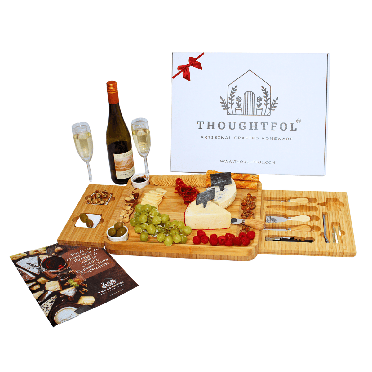 Thoughtfol Charcuterie Sets Thoughtfol Deluxe Bamboo Cheese Board Set | Charcuterie and Pairing Guide | Large Wooden Board | Unique Housewarming Gift | Perfect for Appetizers, Cheese Platters, Meat and Cheese Trays | Wood Serving Board | The Ultimate Gift for Food Enthusiasts!