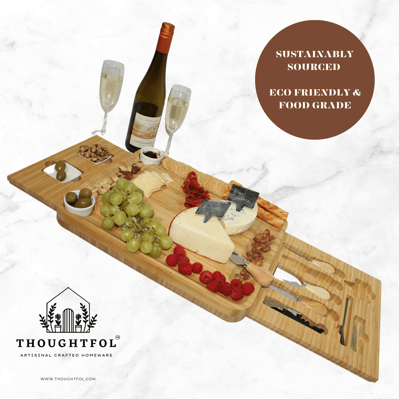 Thoughtfol Charcuterie Sets Thoughtfol Deluxe Bamboo Cheese Board Set | Charcuterie and Pairing Guide | Large Wooden Board | Unique Housewarming Gift | Perfect for Appetizers, Cheese Platters, Meat and Cheese Trays | Wood Serving Board | The Ultimate Gift for Food Enthusiasts!
