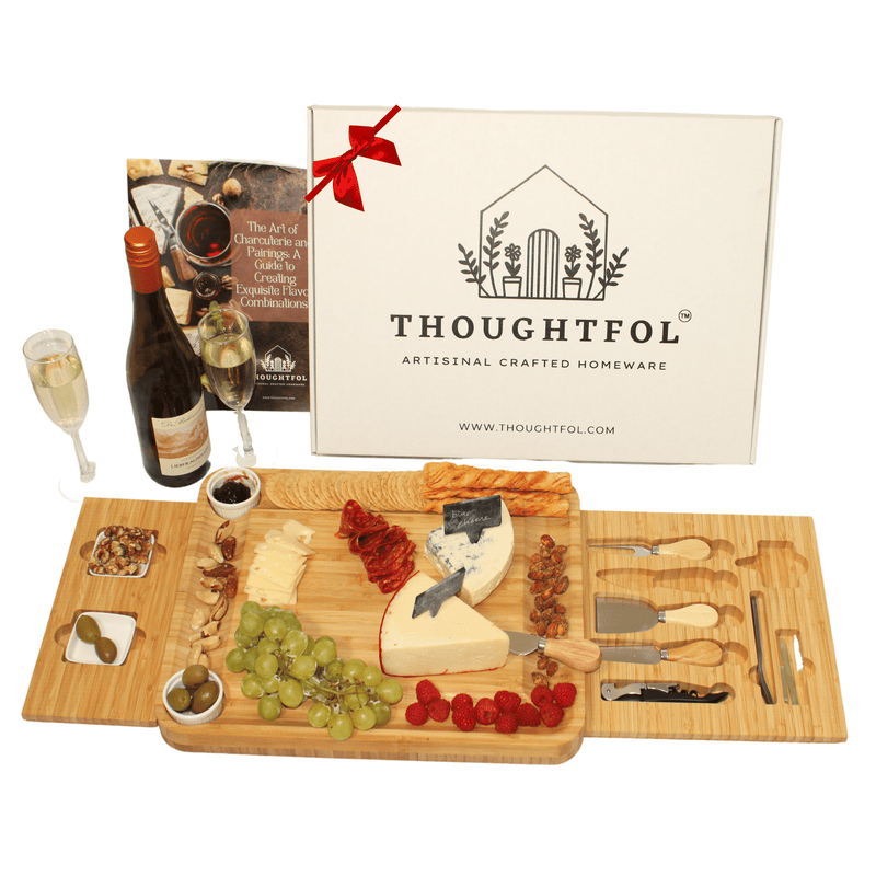 Thoughtfol Charcuterie Sets Thoughtfol Deluxe Bamboo Cheese Board Set | Charcuterie and Pairing Guide | Large Wooden Board | Unique Housewarming Gift | Perfect for Appetizers, Cheese Platters, Meat and Cheese Trays | Wood Serving Board | The Ultimate Gift for Food Enthusiasts!