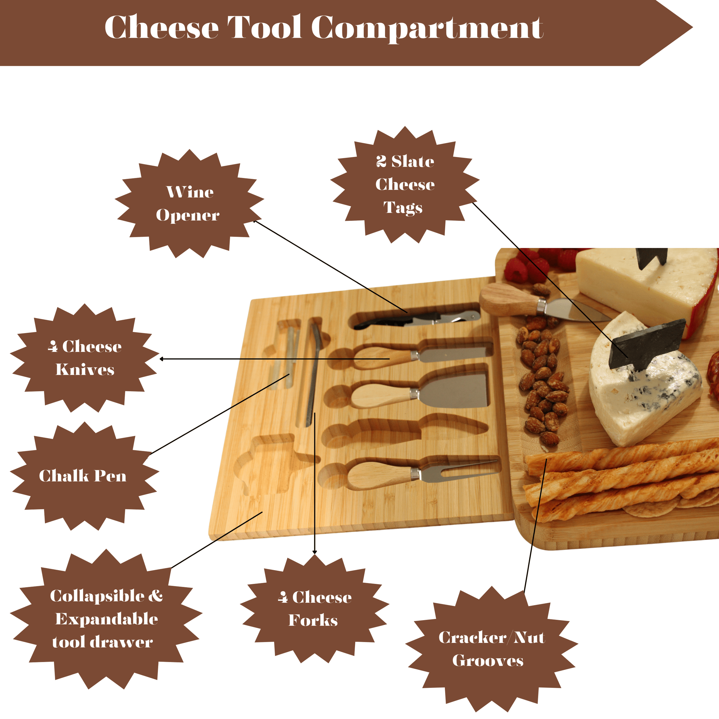 Thoughtfol Charcuterie Sets Thoughtfol Deluxe Bamboo Cheese Board Set | Charcuterie and Pairing Guide | Large Wooden Board | Unique Housewarming Gift | Perfect for Appetizers, Cheese Platters, Meat and Cheese Trays | Wood Serving Board | The Ultimate Gift for Food Enthusiasts!
