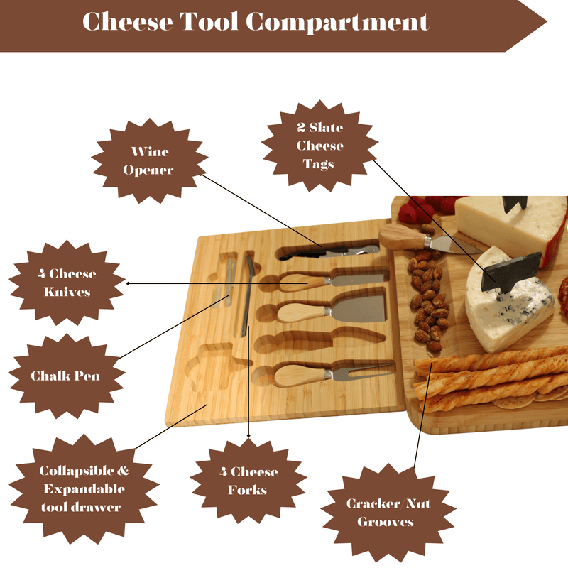 Thoughtfol Charcuterie Sets Thoughtfol Deluxe Bamboo Cheese Board Set | Charcuterie and Pairing Guide | Large Wooden Board | Unique Housewarming Gift | Perfect for Appetizers, Cheese Platters, Meat and Cheese Trays | Wood Serving Board | The Ultimate Gift for Food Enthusiasts!