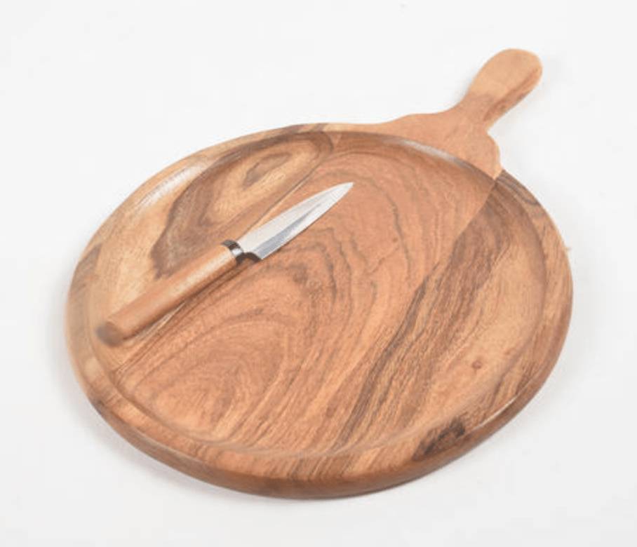 Thoughtfol pizza board Rustic Elegance: Farmhouse Raw Acacia Wood Pizza Platter